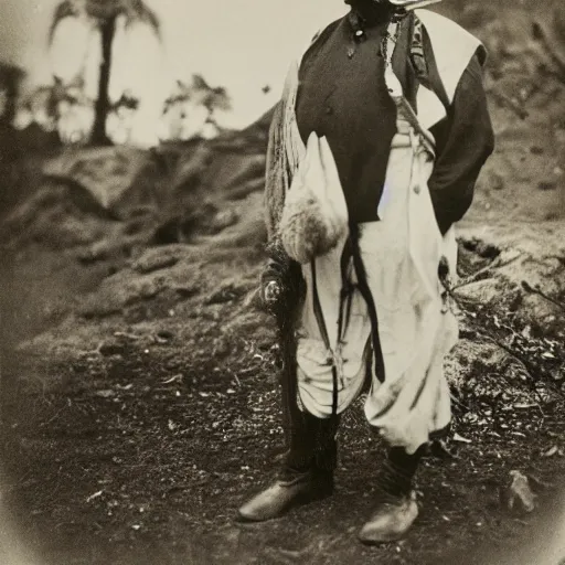 Image similar to A 1900 photography of a colonial explorer wearing bauhaus cloth next to a eagle