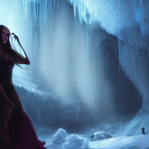 Prompt: clothed succubus in the ice cave. greg rutkowski. boris vallejo. color grading lut 3 8 4 0 x 2 1 6 0