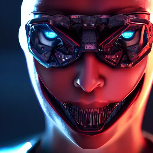 Image similar to evil cyberpunk dark lord, highly detailed, photorealistic portrait, bright studio setting, studio lighting, crisp quality and light reflections, unreal engine 5 quality render