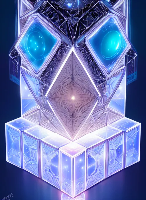 Image similar to symmetry!! product render poster puzzle cube scifi, glowing lights!! intricate, elegant, highly detailed, digital painting, artstation, concept art, smooth, sharp focus, illustration, art by artgerm