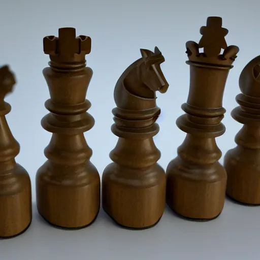 Prompt: brutalist style chess pieces