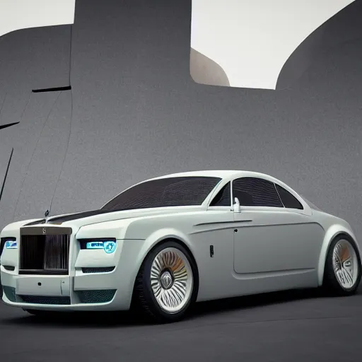 Image similar to khyzyl saleem car : Rolls-Royce 103EX : medium size: 7, u, x, y, o medium size form panels: motherboard medium size forms : zaha hadid architecture big size forms: brutalist medium size forms: sci-fi futuristic setting: Ash Thorp car: ultra realistic phtotography, keyshot render, octane render, unreal engine 5 render , high oiled liquid glossy specularity reflections, ultra detailed, 4k, 8k, 16k: blade runner 2049 color colors : : Cyberpunk 2077, ghost in the shell, thor 2 marvel film, cinematic, high contrast: tilt shift: sharp focus