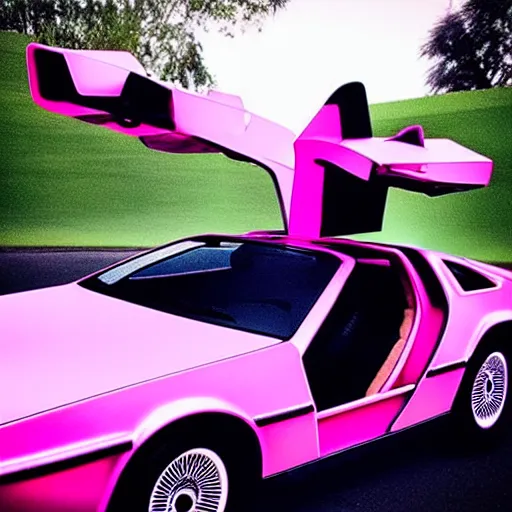 Image similar to “ photo of a pink delorean ”