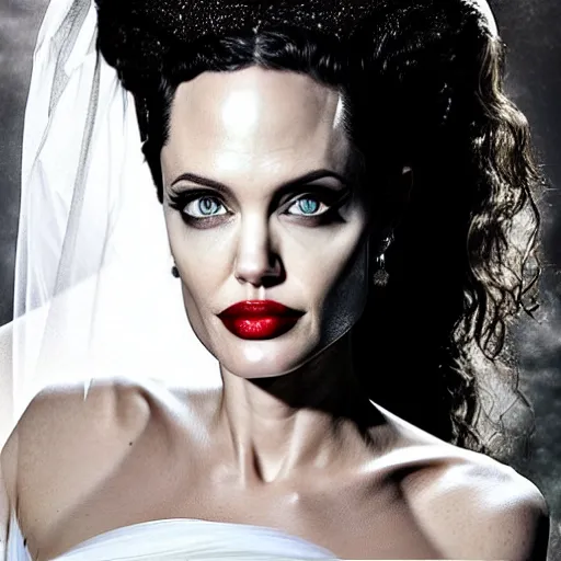 Prompt: Angelina Jolie as the Bride of Frankenstein