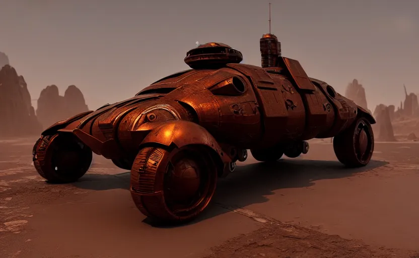 Image similar to an armored futuristic sci fi vehicle, unreal engine, cinematic lighting, texture rust, texture electronic circuit