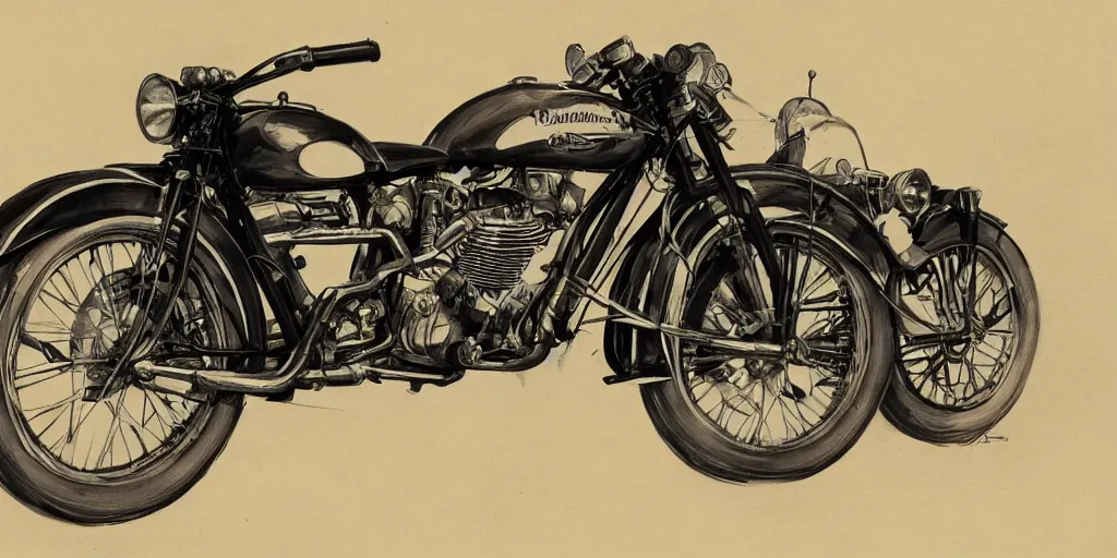 Prompt: 1950s motorcycle sketch concept art, high detail, high definition, 8k