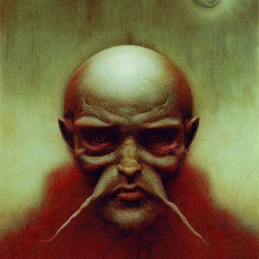 Image similar to son of satan and santa portrait by beksinski