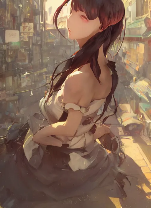 Prompt: 3 d woman stands in a street - poster by wlop, kiyohara tama, krenz cushart, masamune shirow, makoto shinkai, yanjun cheng. featured on pixiv, anime aesthetic, pixiv, anime, cold tones, artstation, power lines, vanitas, official art, gothic dark noise film photo - up portrait