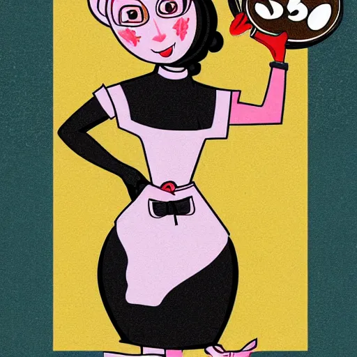 Image similar to beautiful female sheep anthropomorphic working as a waitress from the 5 0 s, cartoon, digital art, full character, abstract, high detail drawing