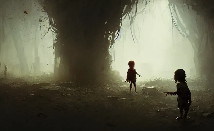 Image similar to a beautiful photo zombie kid, hyper realistic, natural light, concept art, by greg rutkowski, cozy atmospheric and cinematic lighting