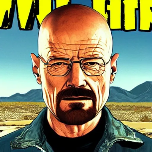 Image similar to walter white on the gta 5 cover art.