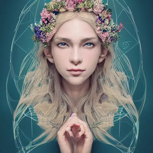 Image similar to a portrait of an incredibly beautiful, graceful, elegant, and sophisticated young blonde girl made of garlic, an ultrafine detailed illustration by james jean, intricate linework, bright colors, final fantasy, behance contest winner, vanitas, angular, altermodern, unreal engine 5 highly rendered, global illumination, radiant light, detailed and intricate environment