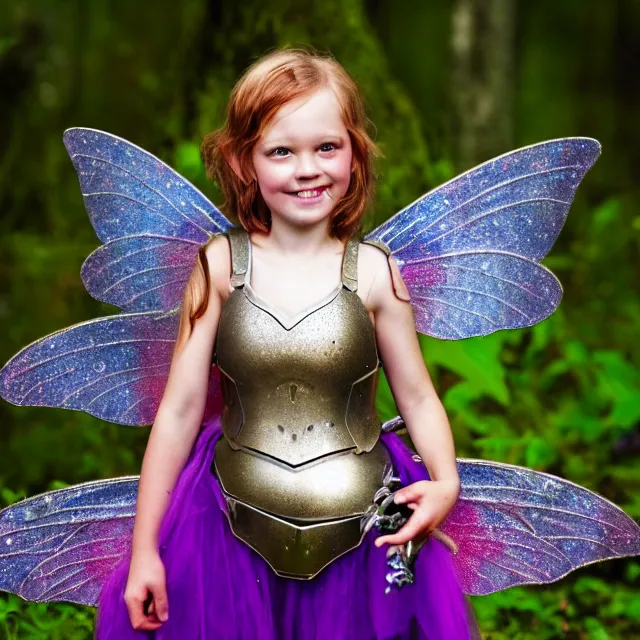 Image similar to photo of a fairy with sparkling armour, award - winning photo