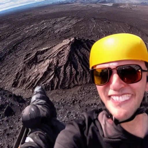 Image similar to the last selfie taken by an alien! in an apocalypse volcano in the background hd cinematic epic 8 k