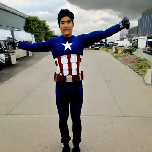 Prompt: nigahiga the youtuber as captain America