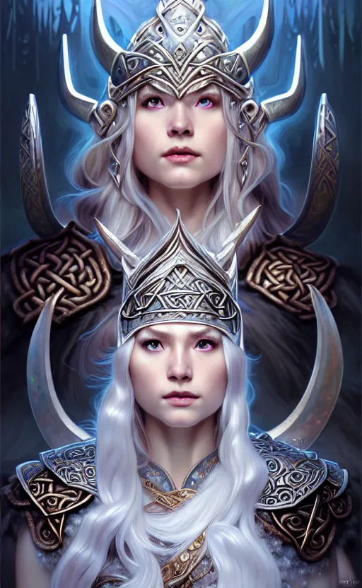 Image similar to opal viking warrior, regal, elegant, winter, snow, beautiful, stunning, hd, illustration, epic, d & d, fantasy, intricate, elegant, highly detailed, wide angle, digital painting, artstation, concept art, smooth, sharp focus, illustration, wallpaper, art by artgerm and greg rutkowski and alphonse mucha and jin xiaodi