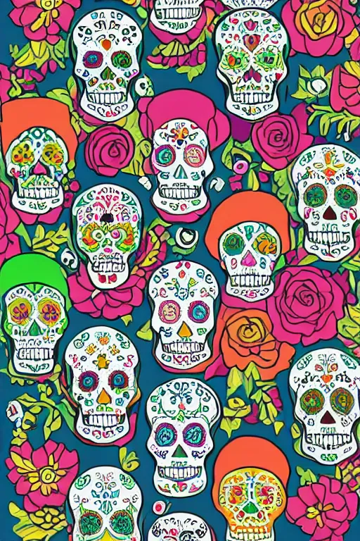 Image similar to Illustration of a sugar skull day of the dead girl, art by kate beaton