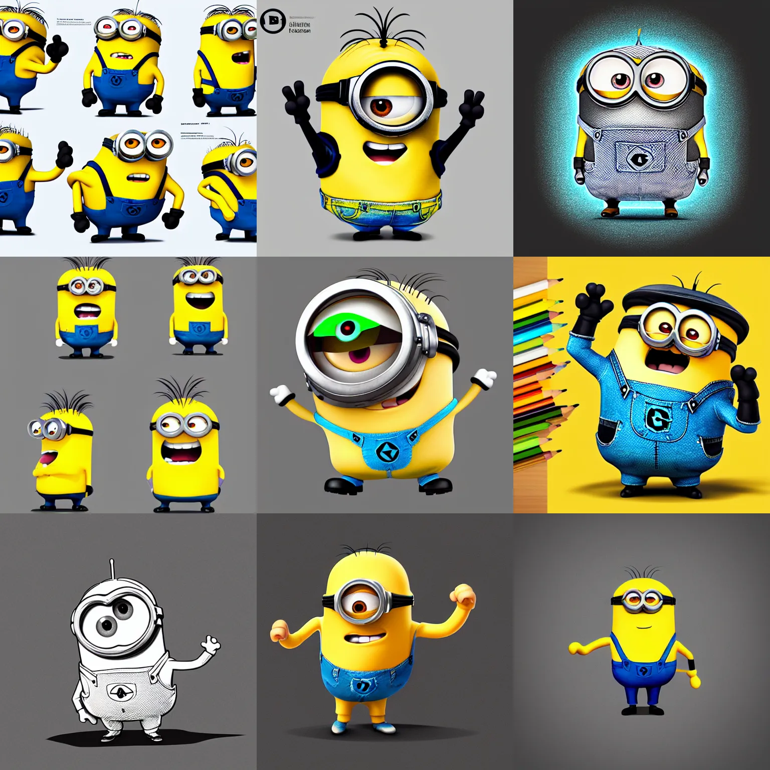 Prompt: a drawing of a minion by Illumination Entertainment, vector art by Jan Konůpek, 2d game art by Pixar, set of stickers by Akira Toriyama, featured on polycount, behance contest winner, mingei, sketchfab, low poly