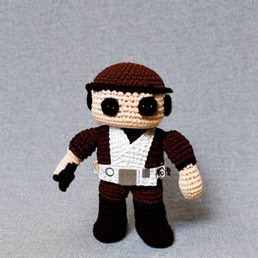 Prompt: a crochet of han solo, very detailed, complex, intricate,many detailes, realistic, Sigma 50mm f/1.4