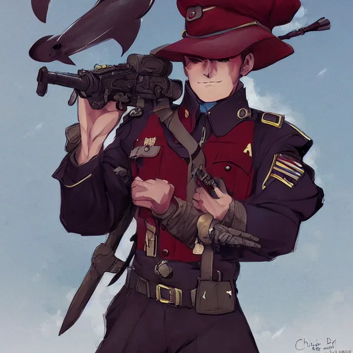 Image similar to beautiful portrait commission of a male furry anthro!!! bat shark wearing military clothes and a maroon beret. Active Warzone with explosions Atmospheric. Character design by charlie bowater, ross tran, artgerm, and makoto shinkai, detailed, inked, western comic book art