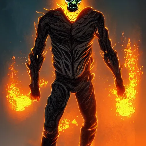 Image similar to ghost rider symbiote, comic strip style, dynamic lighting, fantasy concept art, trending on art station, stunning visuals, creative, cinematic, portrait, ultra detailed