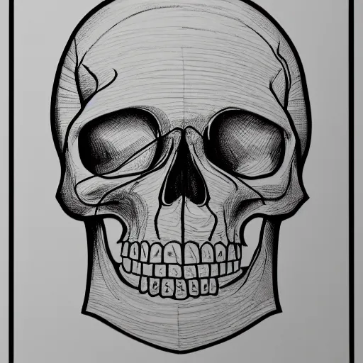 Image similar to human skull, single unbroken line, one line drawing, simple,