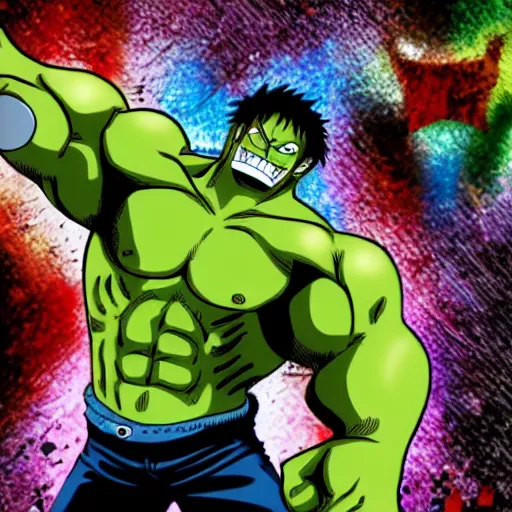 Image similar to the hulk in the style of one piece anime