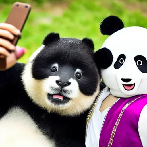 Image similar to panda and aladdin taking a selfie