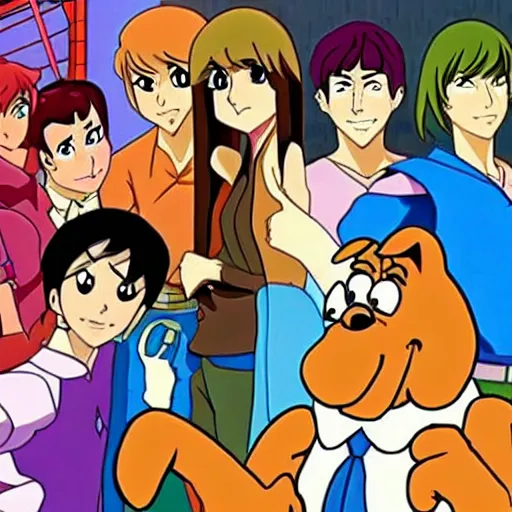 Image similar to scooby doo in the style of a japanese anime show