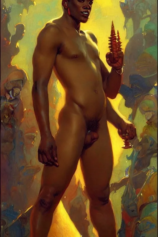 Image similar to male, character design, colorful, afrofuturism, painting by gaston bussiere, craig mullins, j. c. leyendecker, tom of finland