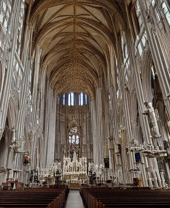 Image similar to an interior view of a grand cathedral made of bones and gemstones