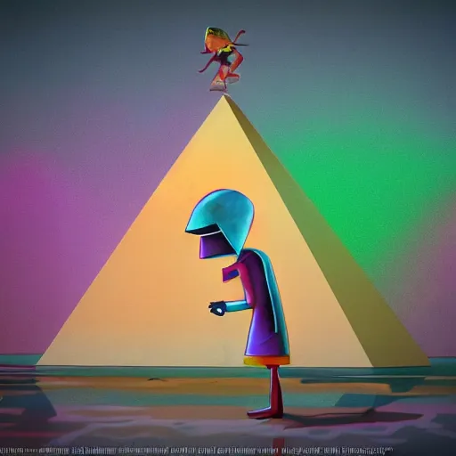 Image similar to pyramid head in pixar style, cute colorful adorable, cgi render