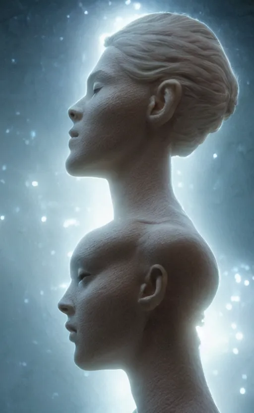 Prompt: extremely detailed cinematic movie still 3 0 7 7 portrait shot of a shining white goddess dancing at the cloud hyperreal skin face by denis villeneuve, wayne barlowe, simon birch, marc simonetti, philippe druillet, beeple, bright volumetric sunlight from above, rich moody colors, closeup, bokeh