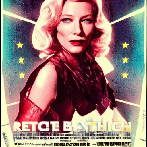 Image similar to cate blanchett ,retro, scifi, movie poster,