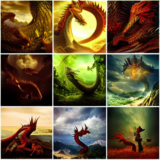 Image similar to realistic fantasy photography, the four dragons of the four elements, detailed and intricate