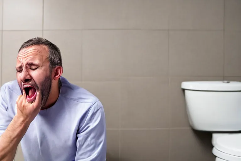 Image similar to man screaming while sitting in the toilet