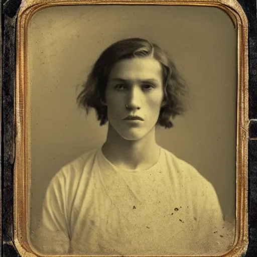 Image similar to tintype photo of alyosha karamazov, handsome innocent young russian man, by julia margaret cameron 1 8 8 0 s, realistic, body shot, sharp focus, 8 k high definition, insanely detailed, intricate, elegant