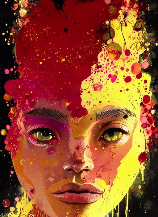 Prompt: beautiful face, made of ruby, golden tears, dramatic lighting, maximalist pastel color palette, splatter paint, pixar and disney concept, graphic novel by fiona staples and dustin nguyen, peter elson alan bean wangechi mutu, clean cel shaded vector art, on artstation