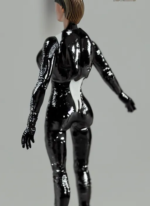 Prompt: 80mm resin detailed miniature of a Female astronaut , black female, clothed in astrology suit, glasses , very muscular, black hair, beautiful bone structure, symmetrical facial features, Product Introduction Photos, 4K, Full body, view from behind