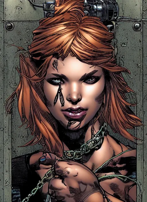 Image similar to a portrait of a pretty sewer punk young lady by david finch