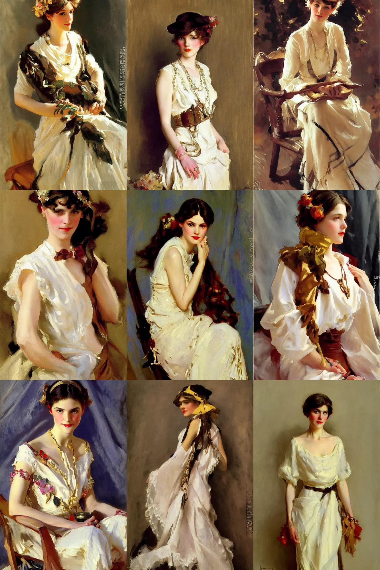 Prompt: painting by sargent and leyendecker. boho girl.