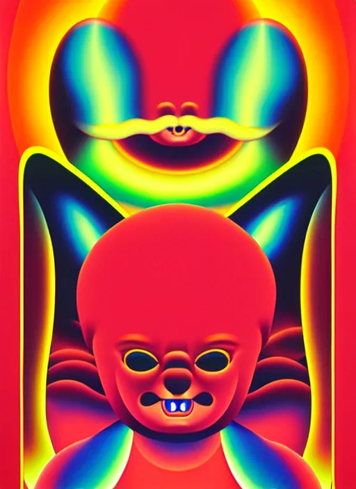 Image similar to devil by shusei nagaoka, kaws, david rudnick, airbrush on canvas, pastell colours, cell shaded, 8 k