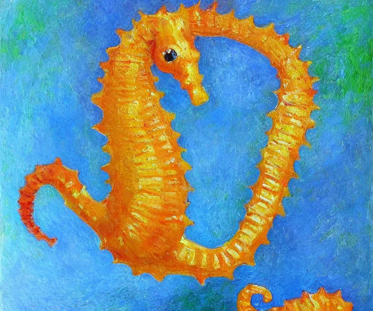 Image similar to seahorse, cute, monet, oil painting