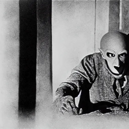 Prompt: still from nosferatu in which a vampire is annoyed because he hasn't been getting any sleep