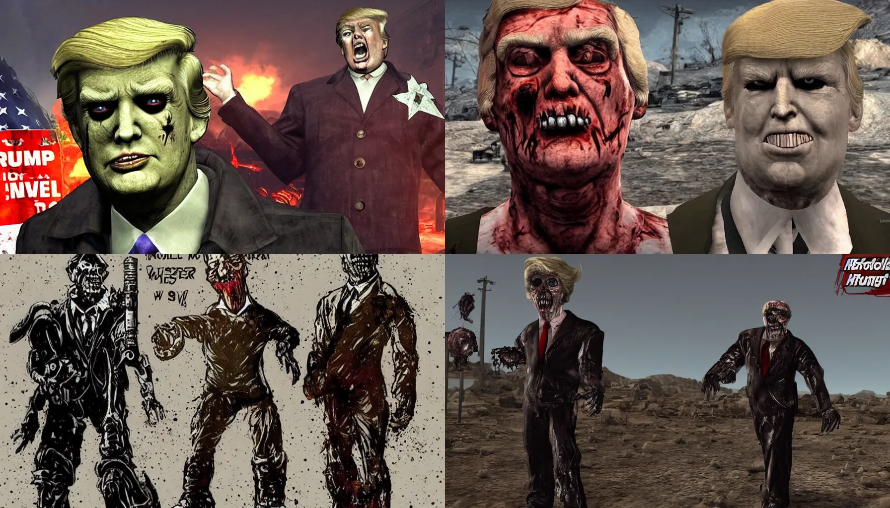 Prompt: donald trump as a ghoul in fallout new vegas