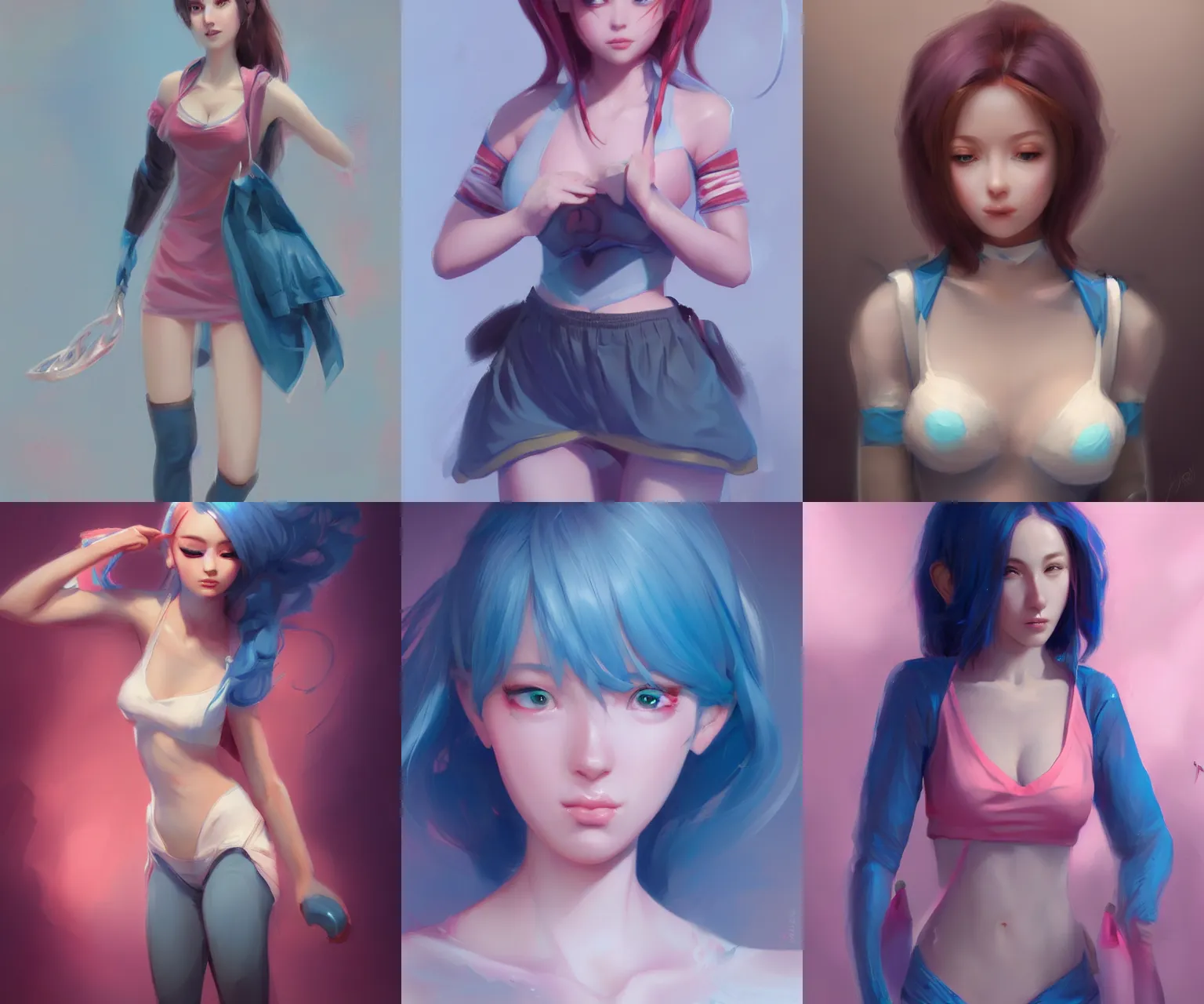 Prompt: Bella ragazza, bubblegum, visualartzi, korean, and blue image, concept art by Karla Ortiz, James Paick, Charlie Bowater, Krenz Cushart, masterpiece, trending on artstation, cgstudio