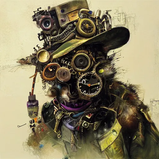 Image similar to steampunk rat, acid, 303, psychedelic, by ruan jia