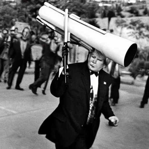 Image similar to donald trump carrying a rocket launcher, photograph, wsj, national geographic, photo