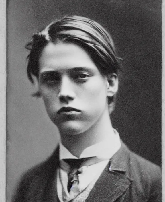 Prompt: victorian photograph of cole sprouse, 1 8 9 0 s photography, 1 9 0 0, realistic face, symmetrical face, detailed, grainy, edwardian, old photo