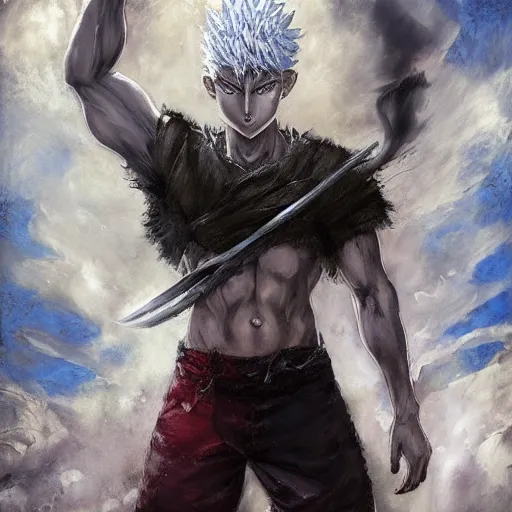 Prompt: ripped physique Razorpunk Killua Zoldyck Magician Portrait portrait portrait Dungeon Exterior Man TheWitcher3WildHunt HunterxHunter TheElderScrollsOblivion Cover Art Face Head Eyes Snack Assassin Wearing Lightning Vest Ismail Inceoglu Arnold Bocklin Jakub Rebelka dug stanat Anime Brushstrokes Oil Painting Impasto